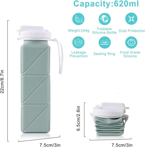 2 Pieces Foldable Water Bottles 620ml, Collapsible Water Bottles Reusable Drinking…