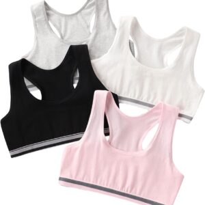 OYOANGLE Girl’s 4 Pack Racerback Sports Bra Girls Sports Bras Print Solid…