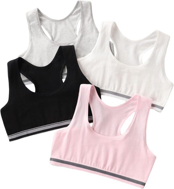 OYOANGLE Girl’s 4 Pack Racerback Sports Bra Girls Sports Bras Print Solid…