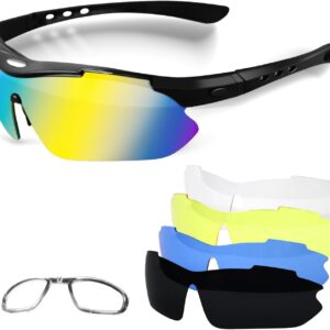 Polarized Cycling Sunglasses for Men Women, 5 Lenses UV Protection Anti-Glare Glasses…