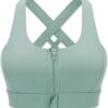 Cordaw Zipper in Front Sports Bra High Impact Strappy Back Support Workout Top