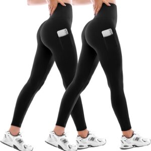 Walifrey Leggings with Pockets for Women 2 Packs,Women’s High Waisted Yoga…