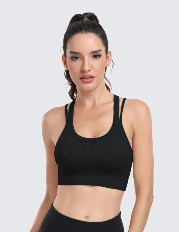 WANAYOU Sports Bras for Women High Support Ribbed Strappy Running Sports Bra…