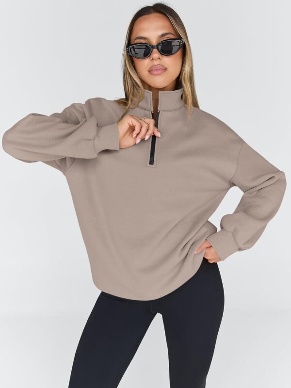 Trendy Queen Womens Oversized Sweatshirts Fall Fashion Hoodies Half Zip Pullover Long…