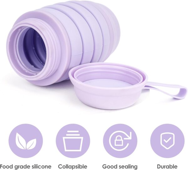 Collapsible Water Bottle 16 oz With Pill Storage, Silicone, BPA Free, Vitamin Storage…