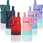 Volhoply 14oz KIds Water Bottle with Straw Lid and Silicone Boot Bulk 6 Pack,Stainless...