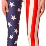 Womens Long Striped Leggings High Waisted 4th of July American Flag Stars...