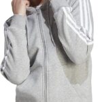 adidas Women's Essentials Full-Zip Hoodie, Medium Grey Heather/White, Large