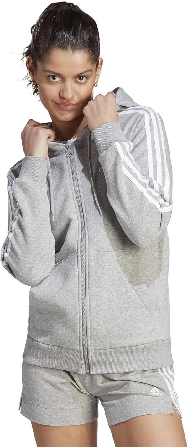 adidas Women’s Essentials Full-Zip Hoodie, Medium Grey Heather/White, Large