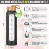 Aqulea Glass Water Bottles 25 Oz with Silicone Sleeve – BPA Free Reusable Wide Mouth…