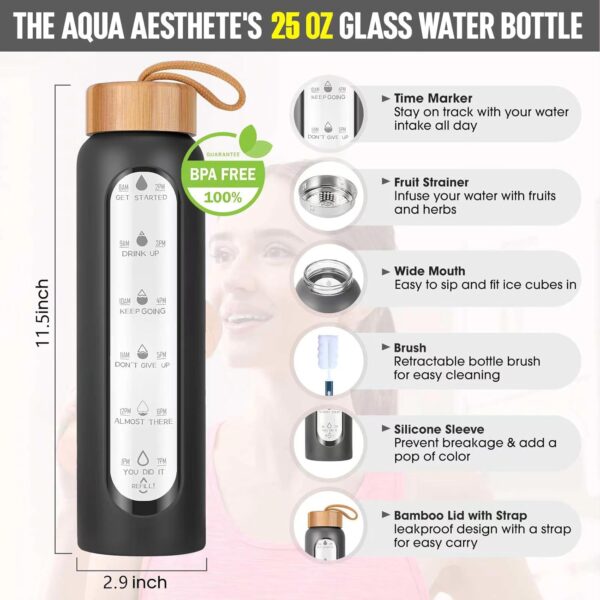 Aqulea Glass Water Bottles 25 Oz with Silicone Sleeve – BPA Free Reusable Wide Mouth…