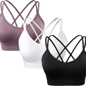 Women’s Cross Back Sports Bra Padded Strappy Medium Support Yoga Bra for…