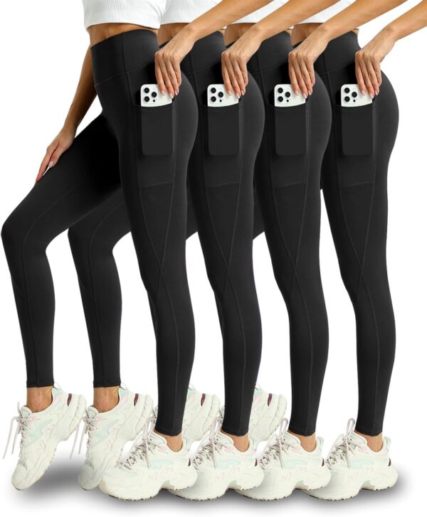 4 Pack Leggings with Pockets for Women – Soft High Waisted Tummy Control…