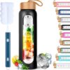 Aqulea Glass Water Bottles 25 Oz with Silicone Sleeve - BPA Free Reusable Wide Mouth...