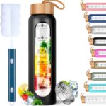 Aqulea Glass Water Bottles 25 Oz with Silicone Sleeve - BPA Free Reusable Wide Mouth...