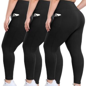3 Pack Plus Size Leggings with Pockets for Women – High Waisted Tummy…