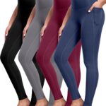 NORMOV 4 Packs Yoga Leggings with Pockets for Women, Soft High Waisted Tummy...