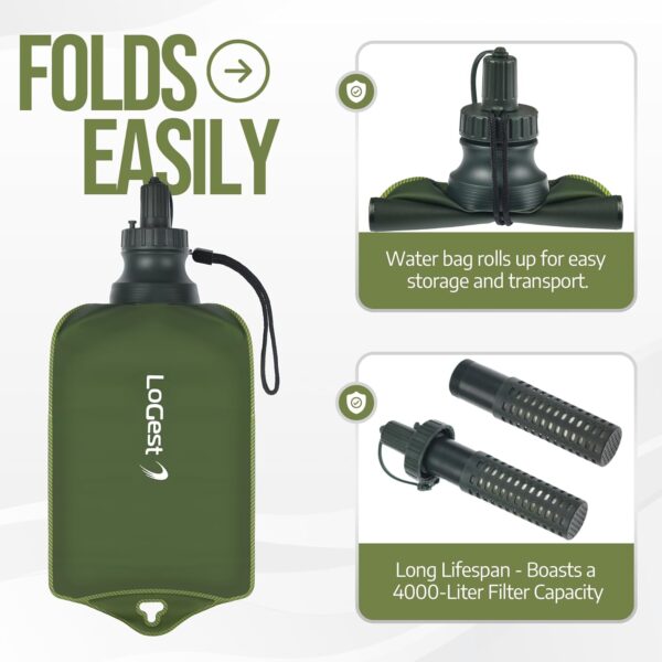 LoGest Portable Foldable Water Filter Bag with Hose – Portable Personal Water…
