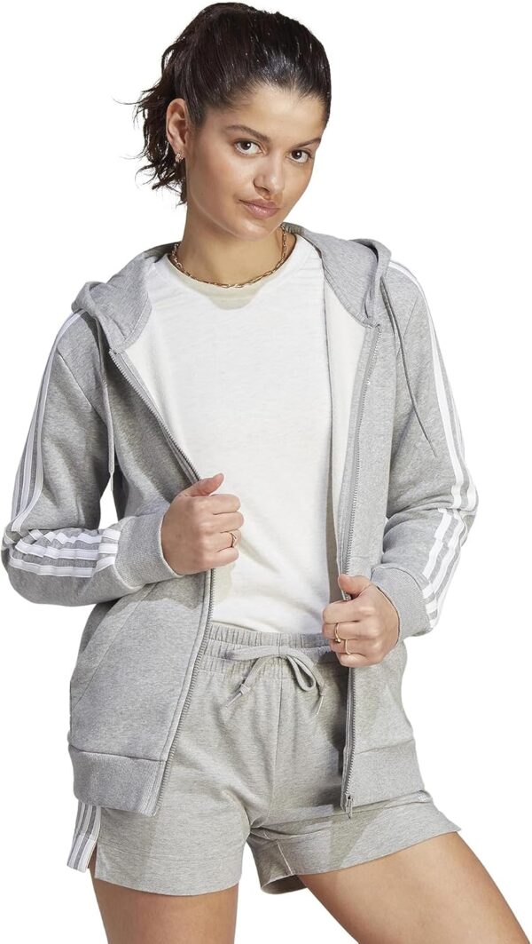 adidas Women’s Essentials Full-Zip Hoodie, Medium Grey Heather/White, Large