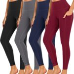Dimore 4 Pack Workout Leggings for Women with Pockets,High Waisted Tummy...