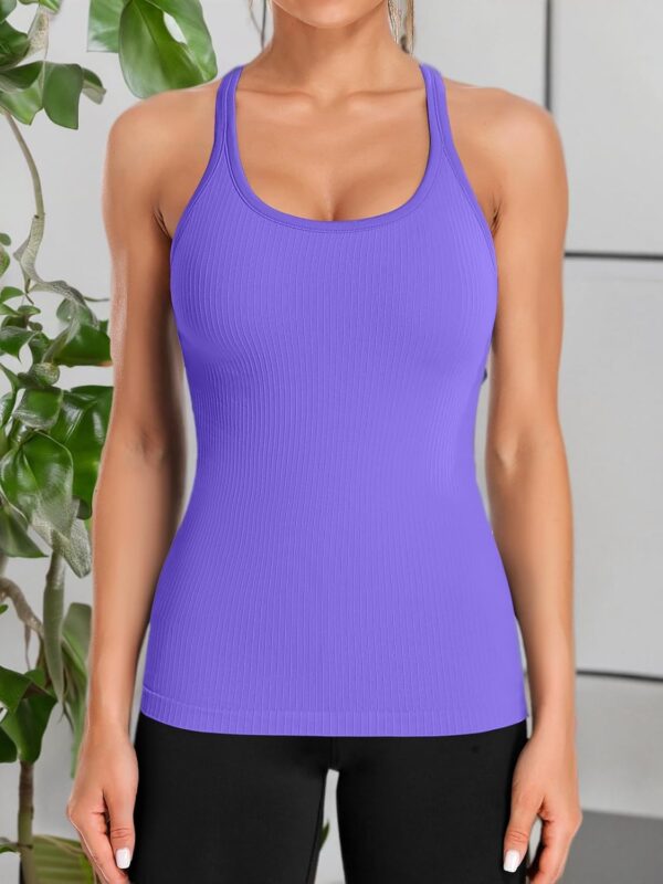ATTRACO Ribbed Workout Tank Tops for Women with Built in Bra Tight Racerback…