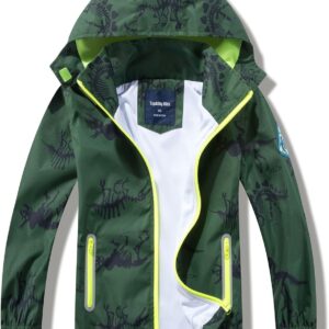 Boys Rain Jacket with Detachable Hood Lightweight Raincoats for Kids