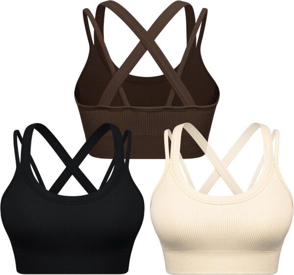 WANAYOU Sports Bras for Women High Support Ribbed Strappy Running Sports Bra…