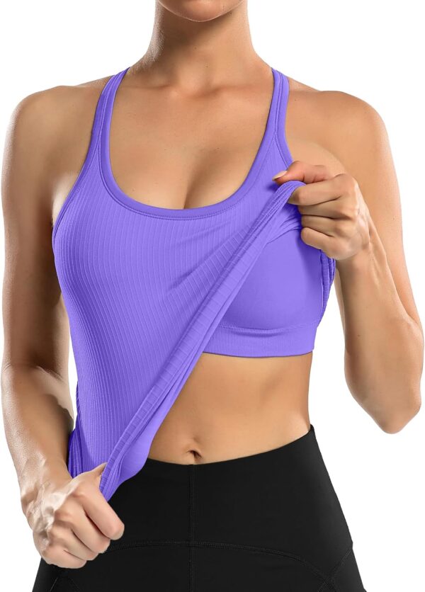 ATTRACO Ribbed Workout Tank Tops for Women with Built in Bra Tight Racerback…