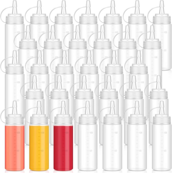 Hoolerry 32 Pcs 4oz Plastic Squeeze Bottles Condiment Squirt Bottle Set with Discrete…