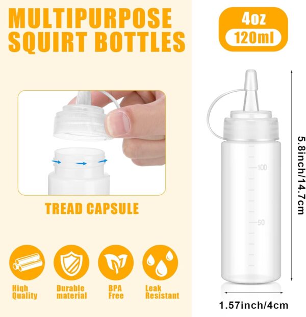 Hoolerry 32 Pcs 4oz Plastic Squeeze Bottles Condiment Squirt Bottle Set with Discrete…