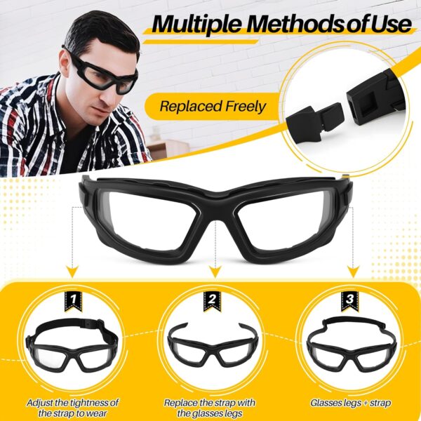 Safety Glasses with Vented Foam Carriage, Black Sports Wrap Glasses with Gray Anti Fog…