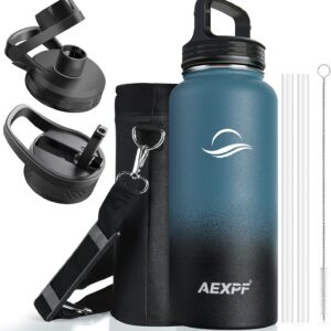 32 oz Insulated Stainless Steel Vacuum Sports Water Bottle with 3 Lids, Reusable…