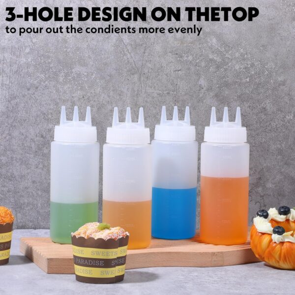 8 Pcs 3 Hole Squeeze Bottles 16 oz Plastic Condiment Squeeze Bottles Salad Dressing…