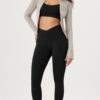ODODOS Cloud Feeling Gathered Cross Waist Leggings with Pockets for Women…