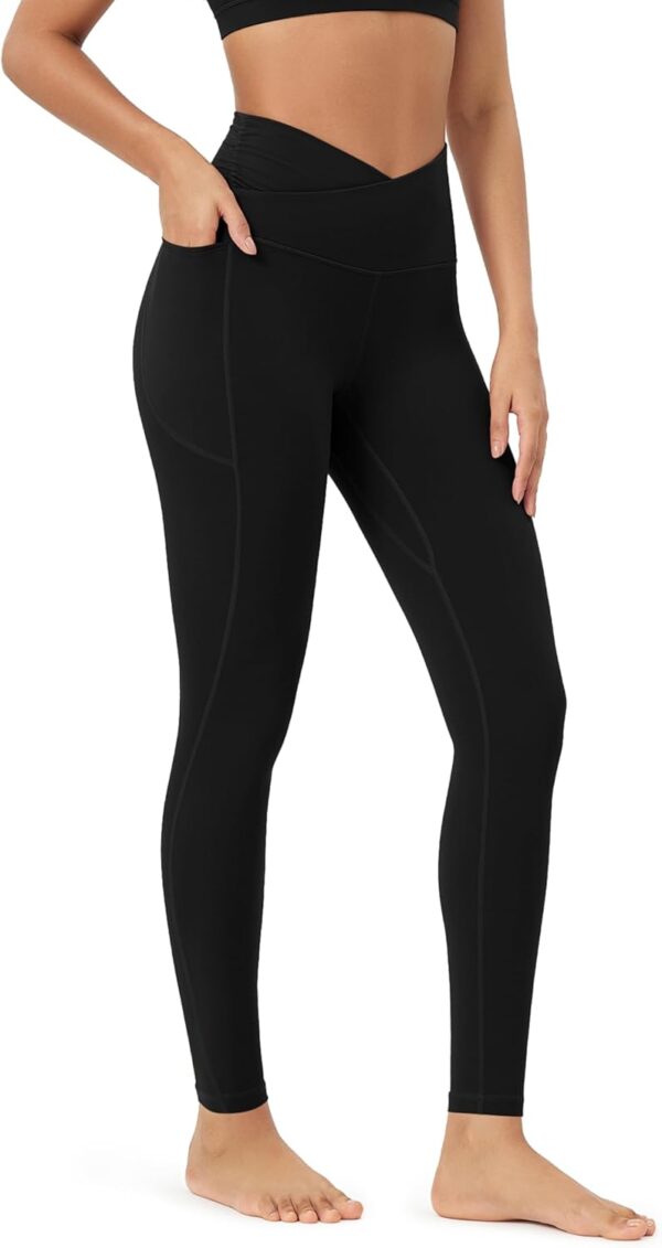 ODODOS Cloud Feeling Gathered Cross Waist Leggings with Pockets for Women…