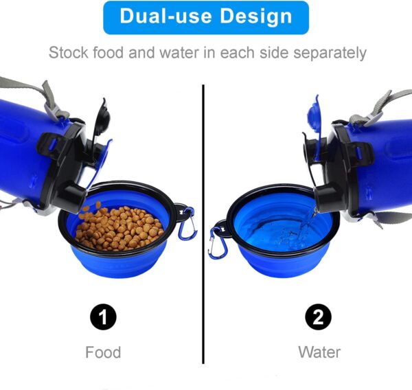 Dog Travel Water Bottle Collapsible Bowls, 2 in 1 Pet Food Container with Collapse…