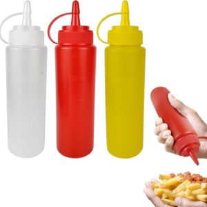 3 Pcs Plastic Squeeze Sauce Bottles with Nozzle Caps,250Ml/8.5Oz Reusable Squeeze…