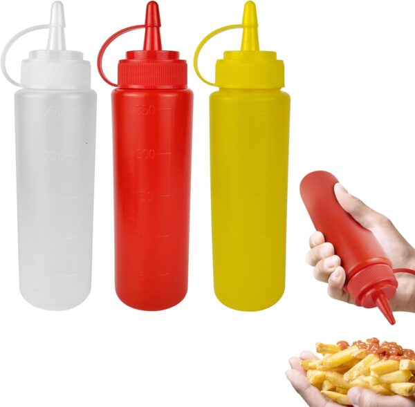 3 Pcs Plastic Squeeze Sauce Bottles with Nozzle Caps,250Ml/8.5Oz Reusable Squeeze…