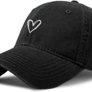 Vintage Heart Embroidered Baseball Cap Distressed Adjustable Hat for Women Low Profile…