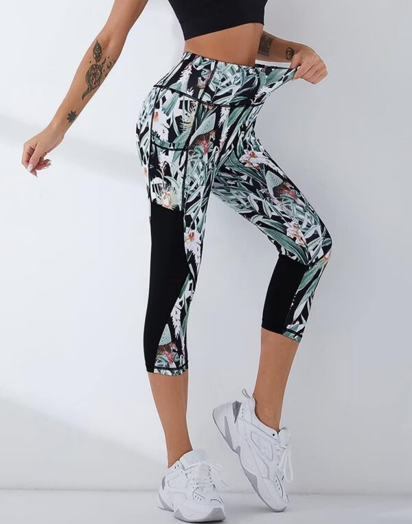 Capri Leggings for Women with Pockets High Waisted Gym Yoga Pants Running Tights