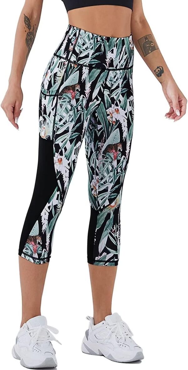 Capri Leggings for Women with Pockets High Waisted Gym Yoga Pants Running Tights