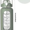 32oz Water Bottle with Straw Glass Water Bottles with Time Marker and Silicone Sleeve…