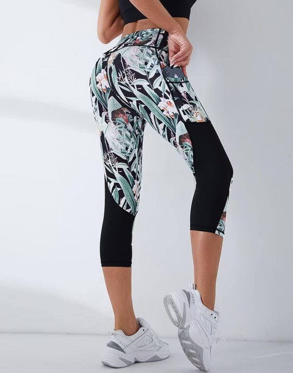 Capri Leggings for Women with Pockets High Waisted Gym Yoga Pants Running Tights