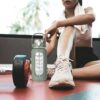 32oz Water Bottle with Straw Glass Water Bottles with Time Marker and Silicone Sleeve…