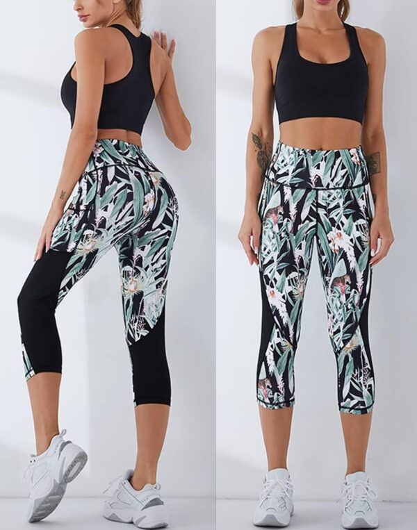Capri Leggings for Women with Pockets High Waisted Gym Yoga Pants Running Tights