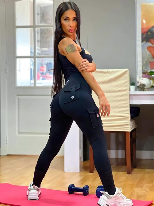 YEOREO CoreFlex Workout Cargo Leggings with Pockets for Women Hidden Scrunch…