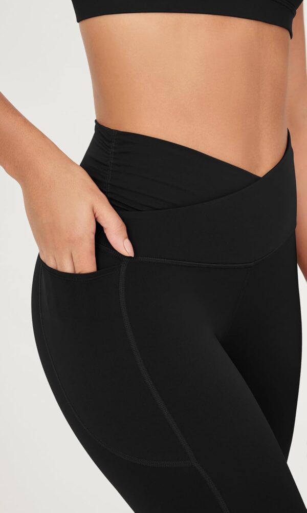ODODOS Cloud Feeling Gathered Cross Waist Leggings with Pockets for Women…