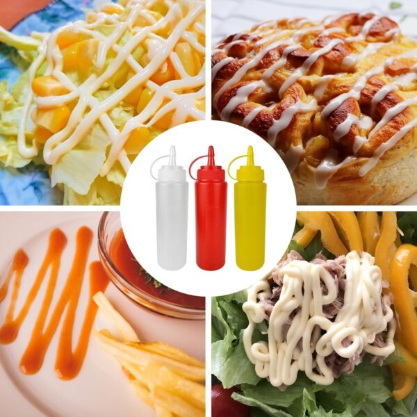 3 Pcs Plastic Squeeze Sauce Bottles with Nozzle Caps,250Ml/8.5Oz Reusable Squeeze…
