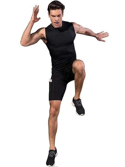 NINQ Men’s Compression Sports Shorts Half Tights with Pocket