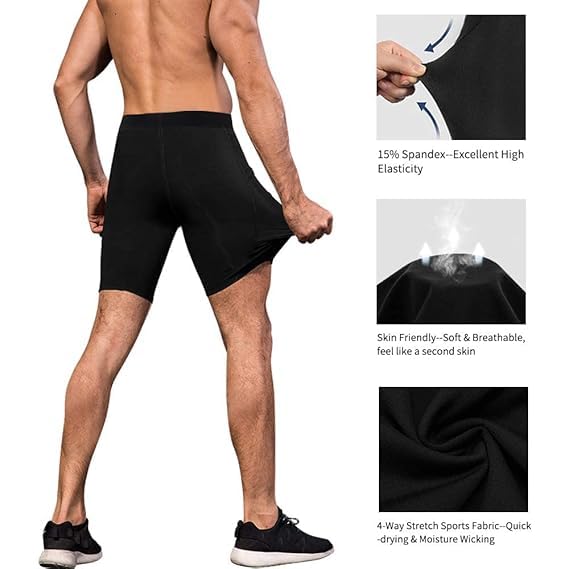 NINQ Men’s Compression Sports Shorts Half Tights with Pocket